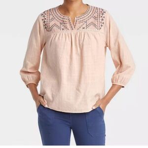 Knox Rose Women's Bishop Long Sleeve Embroidered Top - Size xl